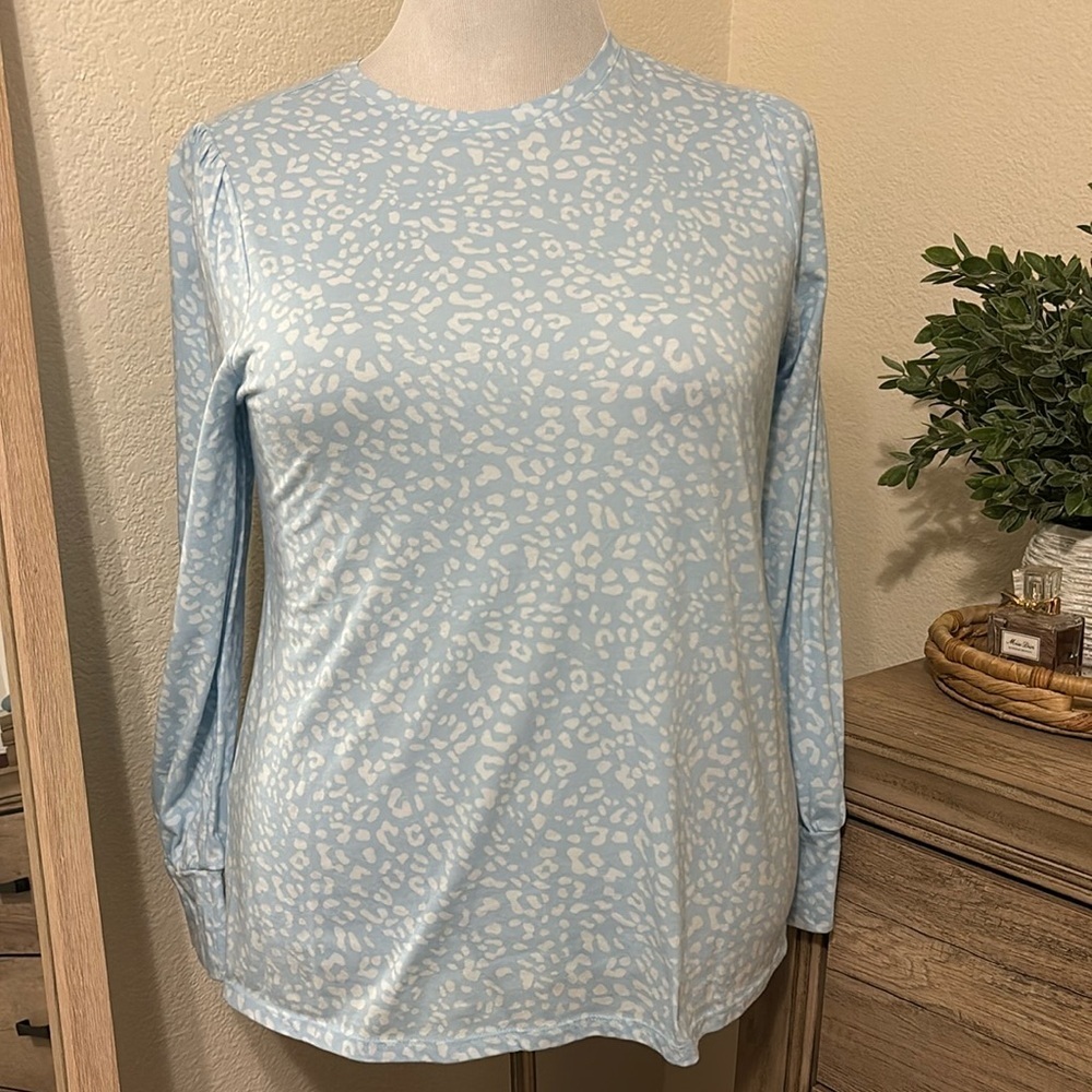 Lane Bryant Baby Blue Leopard long Sleeve Blouse-Size 14/16
